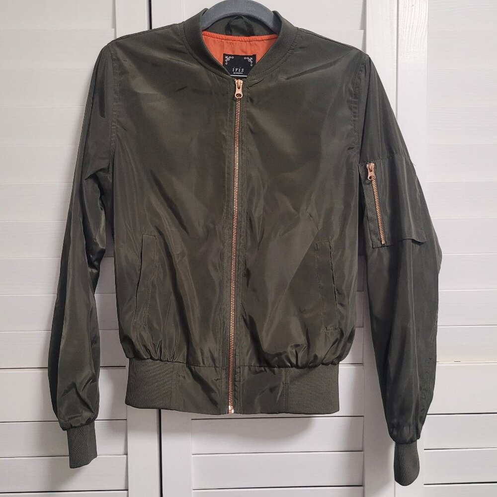 Iris Los Angeles Olive Green Bomber Jacket Small